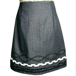 Anthropologie Cynthia Steffi Denim brick-O-brack embellished A-line Skirt USA